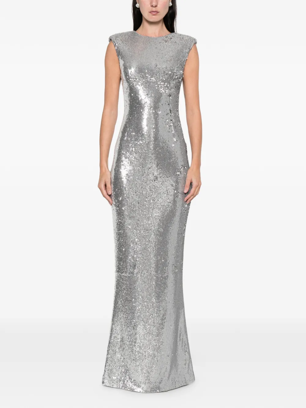 Silk Love & Lace Jamila Sequin Maxi Dress In Silver