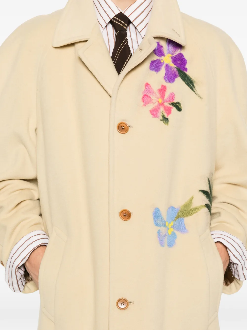 Pre-owned A.n.g.e.l.o. Vintage Upcycling Floral-details Single-breasted Coat In Neutral
