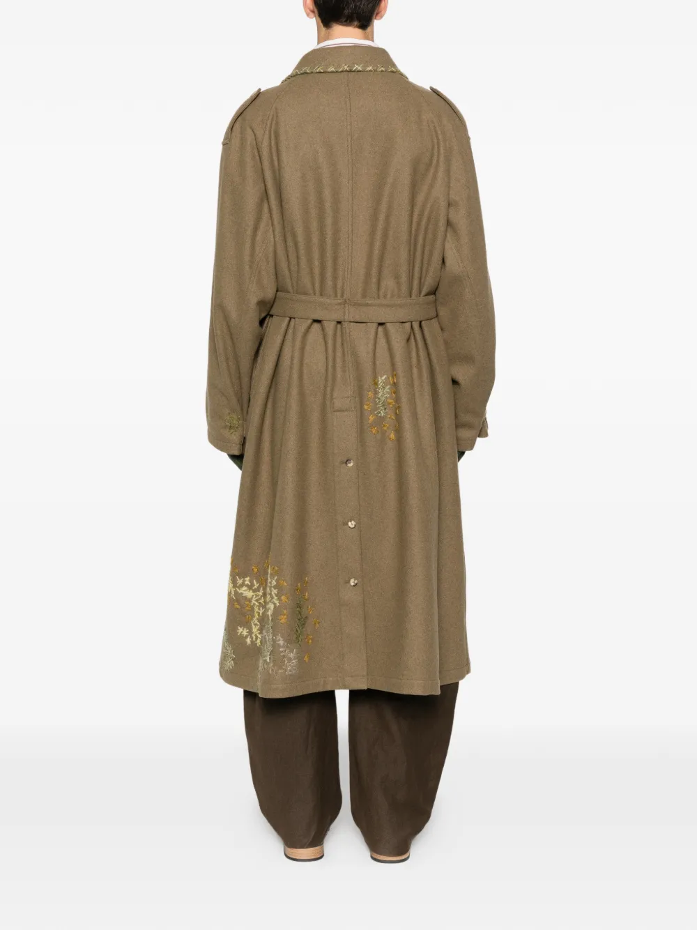 Pre-owned A.n.g.e.l.o. Vintage Upcycling Embroidered Belted-waist Coat In Brown