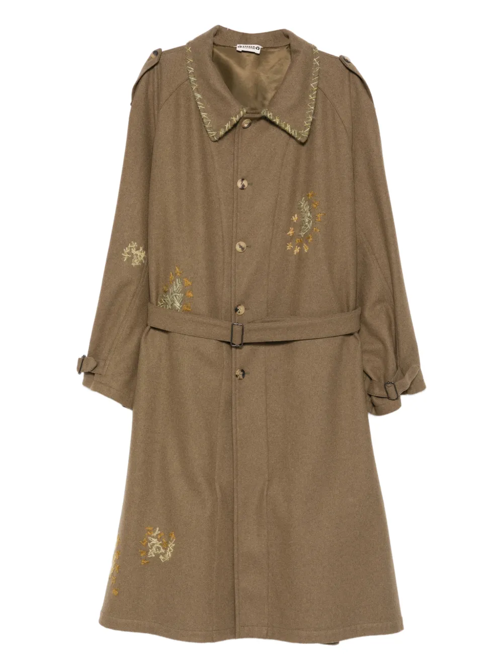 Pre-owned A.n.g.e.l.o. Vintage Upcycling Embroidered Belted-waist Coat In Brown