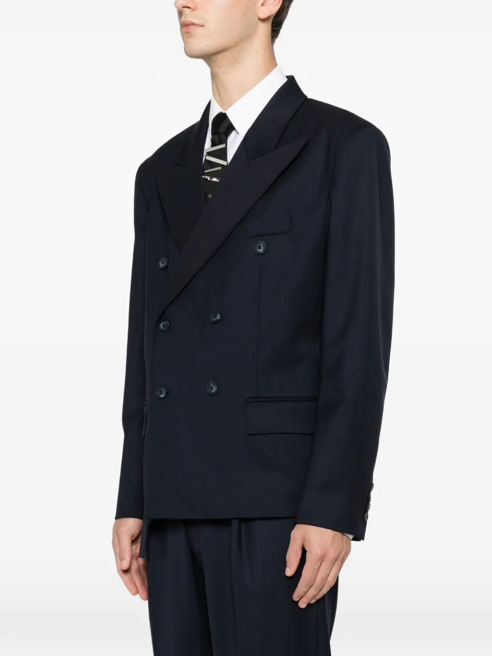  Medeea Asymmetrical Double-breasted Blazer - Blue 