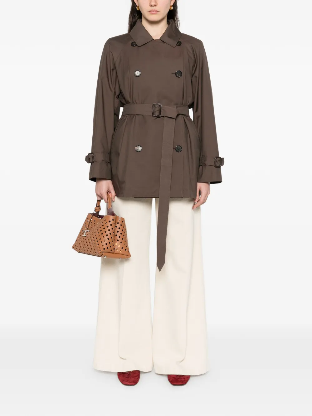 Max Mara MTCCALLE jas met knopen en ceintuur Bruin