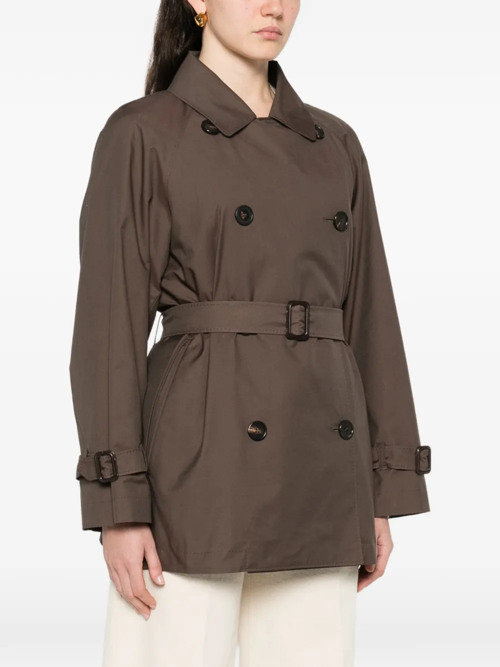 Max Mara MTCCALLE jas met knopen en ceintuur Bruin