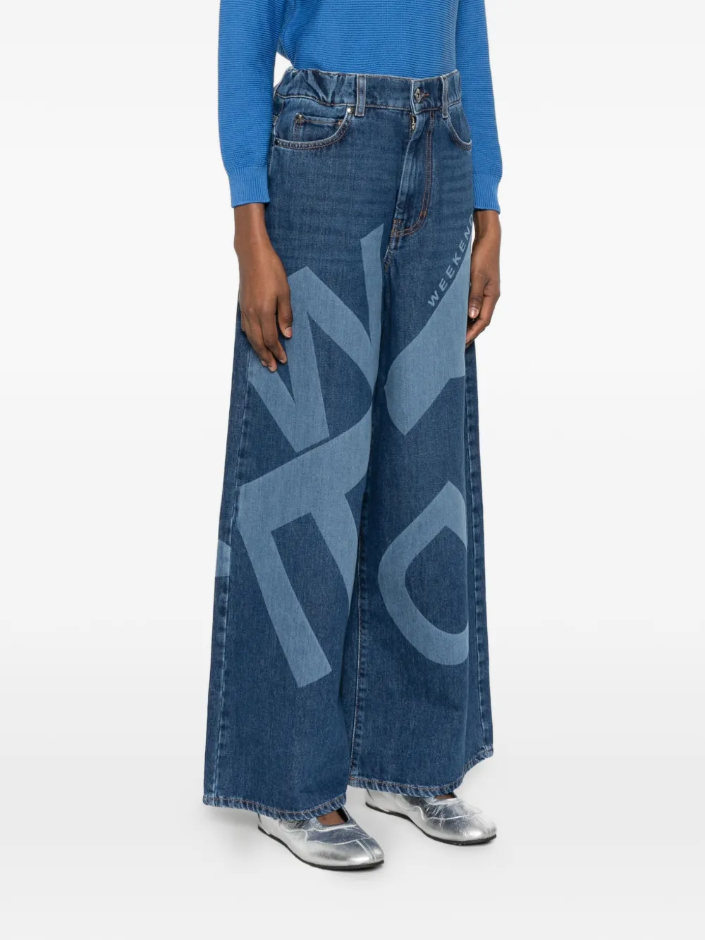  Weekend Max Mara Wkdvortice Lettering Wide Jeans - Blue 