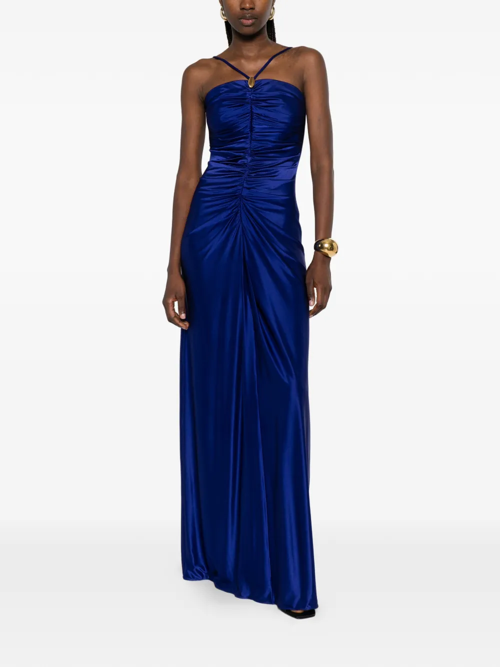 Max Mara Oggetti maxi-dress met ruches en vierkante hals Blauw