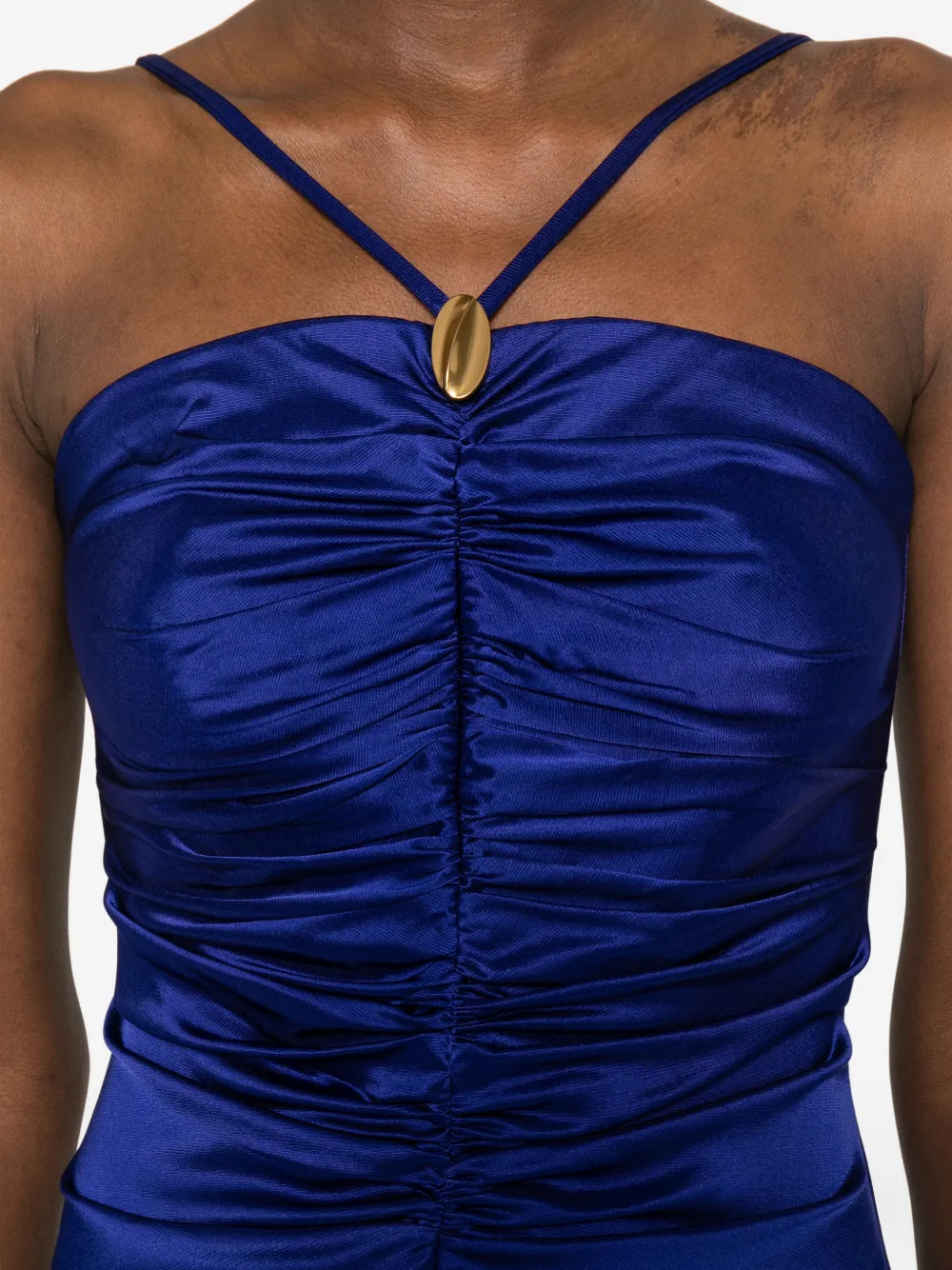 Max Mara Oggetti maxi-dress met ruches en vierkante hals Blauw