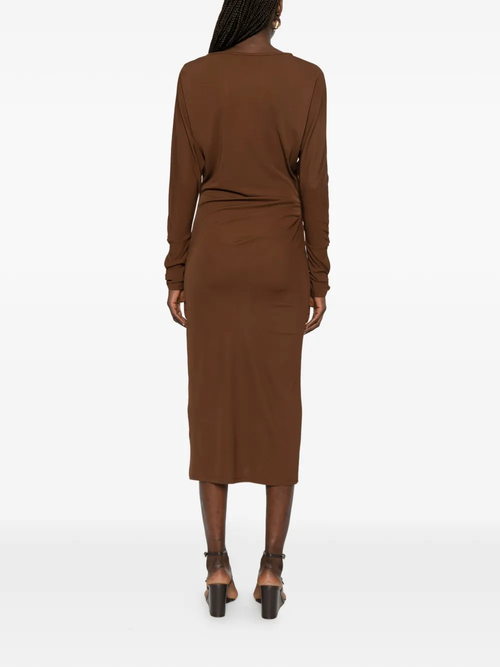 Max Mara Jurk met ruches en boothals Bruin