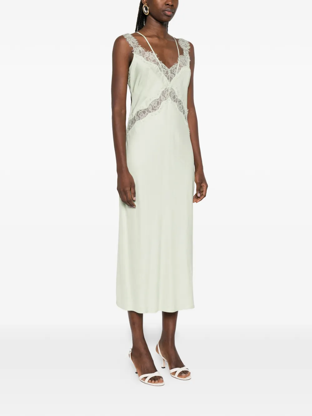 PINKO Midi-jurk met V-hals en kant Groen