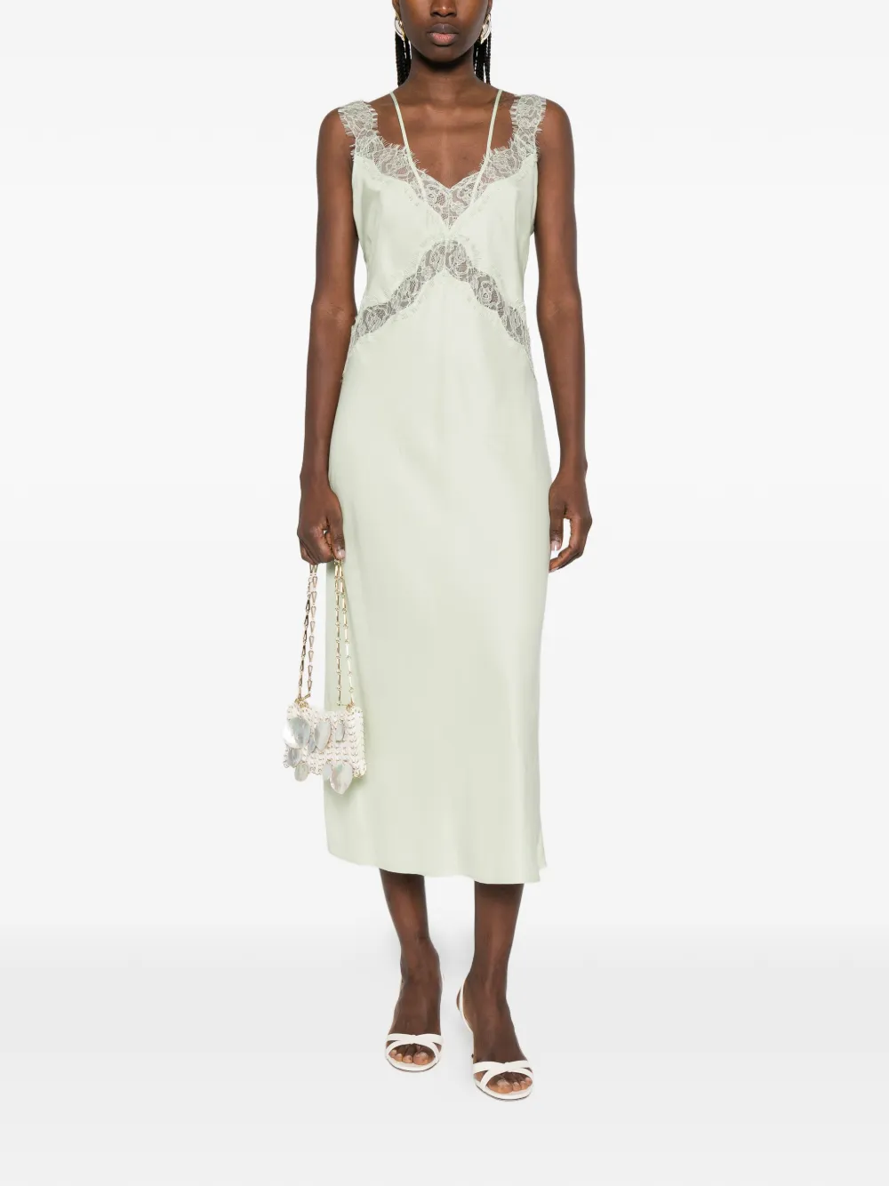PINKO Midi-jurk met V-hals en kant Groen