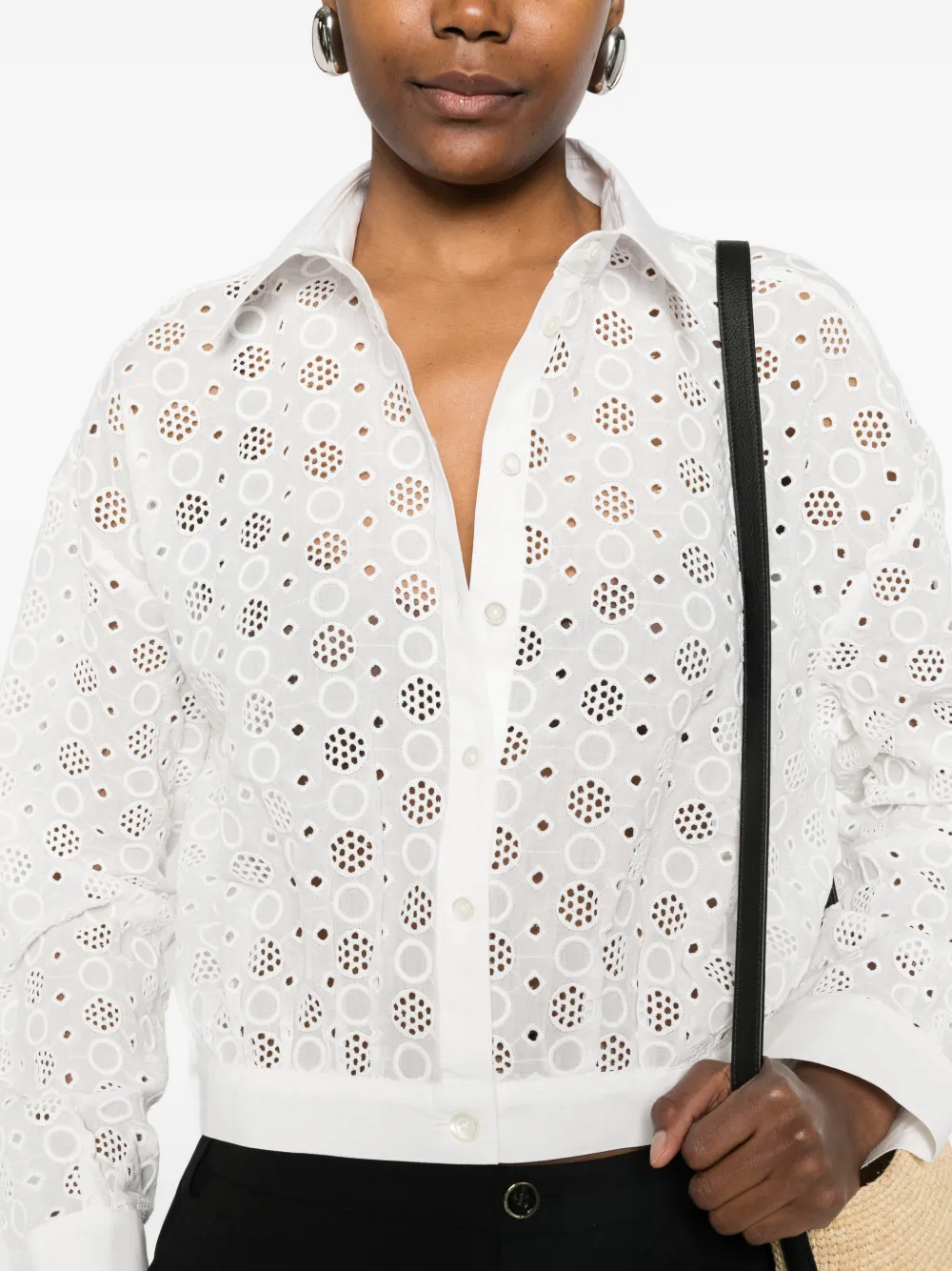 PINKO Cropped blouse met broderie anglaise Wit