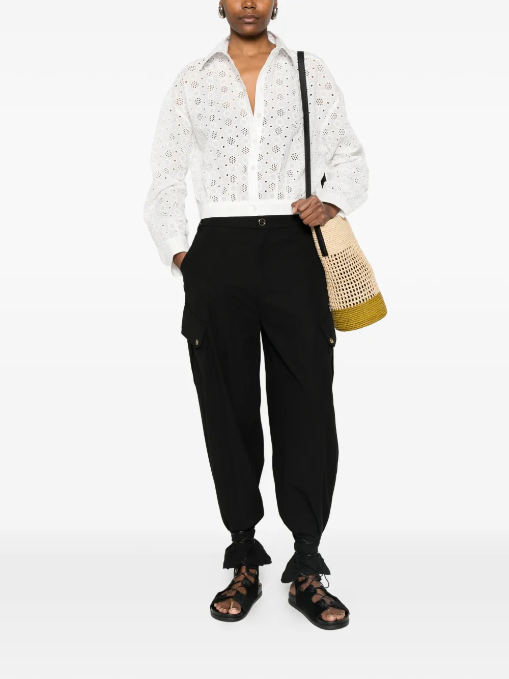 PINKO Cropped blouse met broderie anglaise Wit