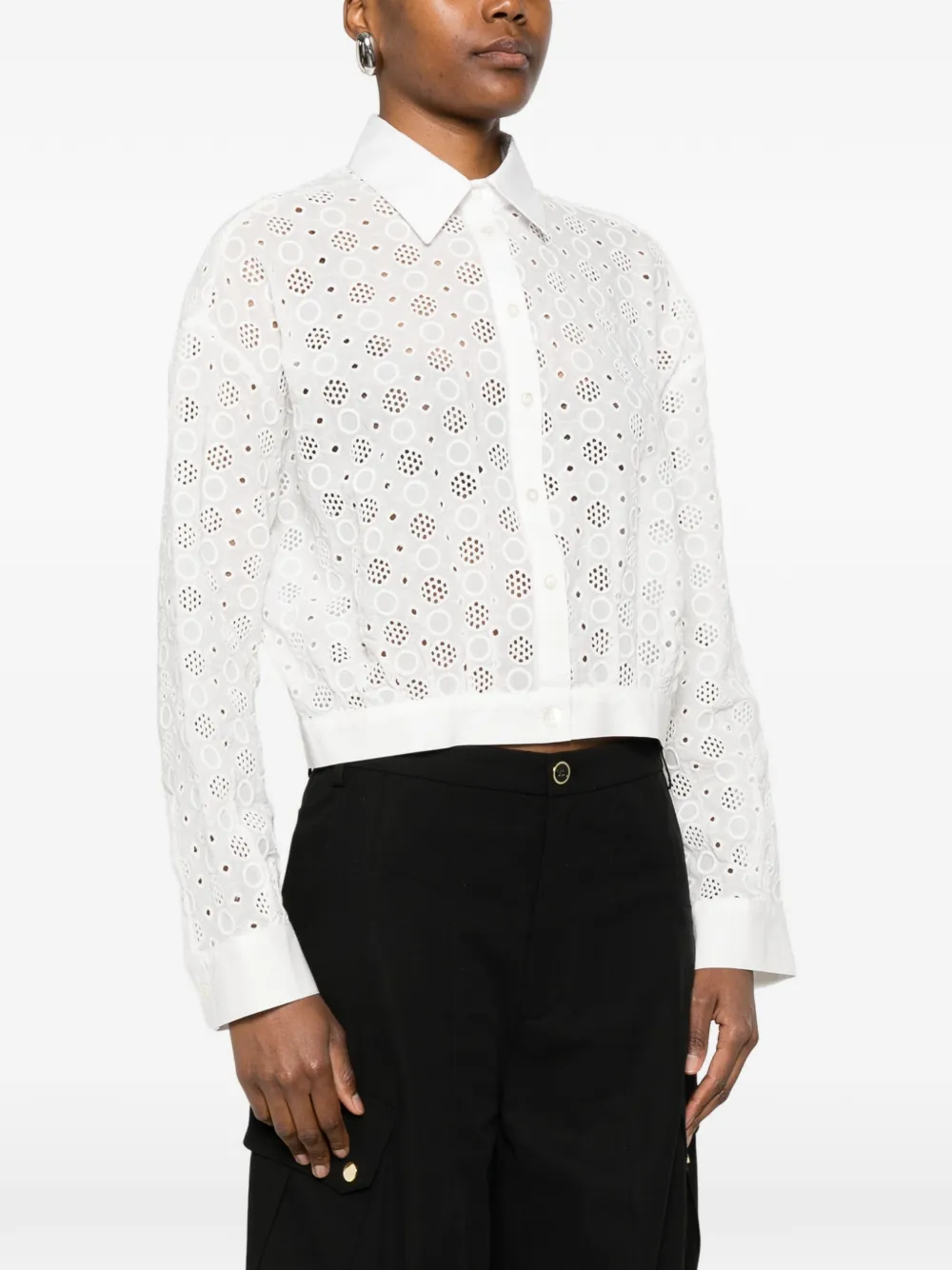 PINKO Cropped blouse met broderie anglaise Wit