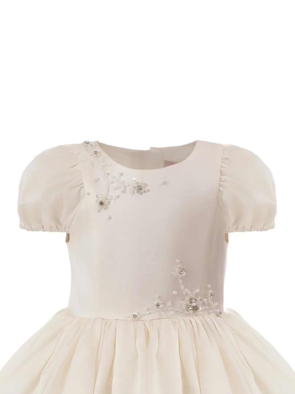 Tulleen Jurk met geborduurde bloemen Beige