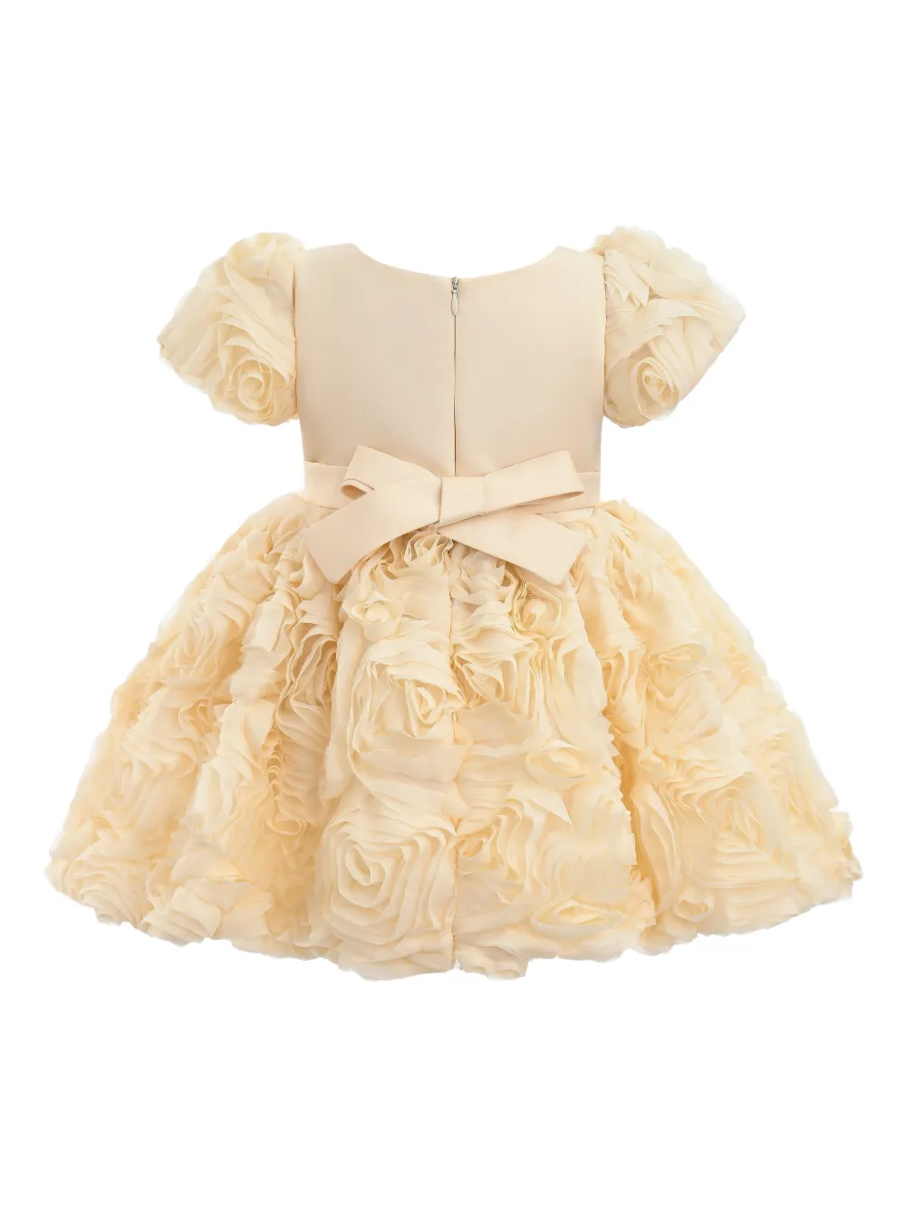 Tulleen short-sleeve rosette-embellished dress - Beige