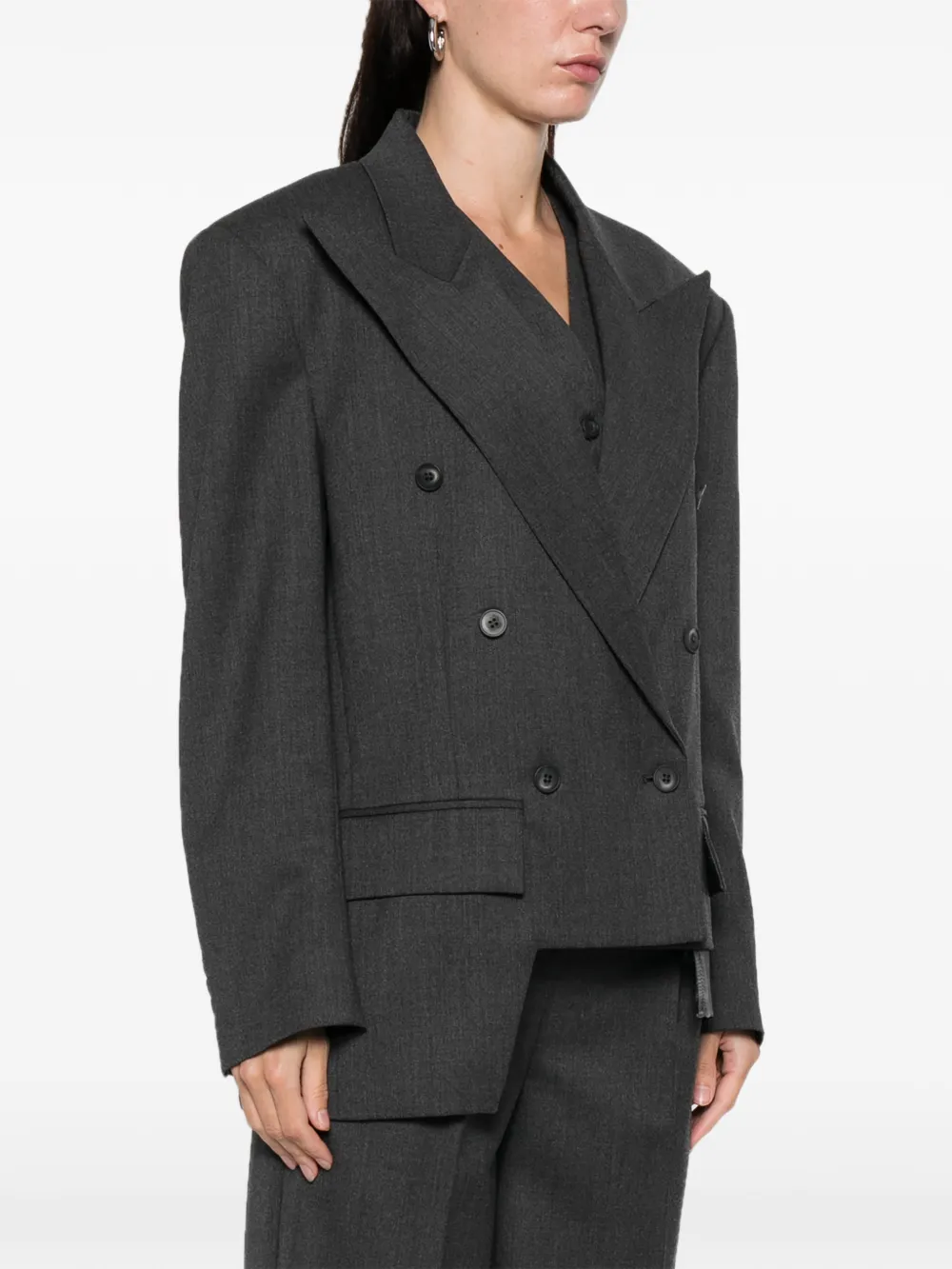 Medeea Trapezoid Asymmetrical Blazer - Grey 