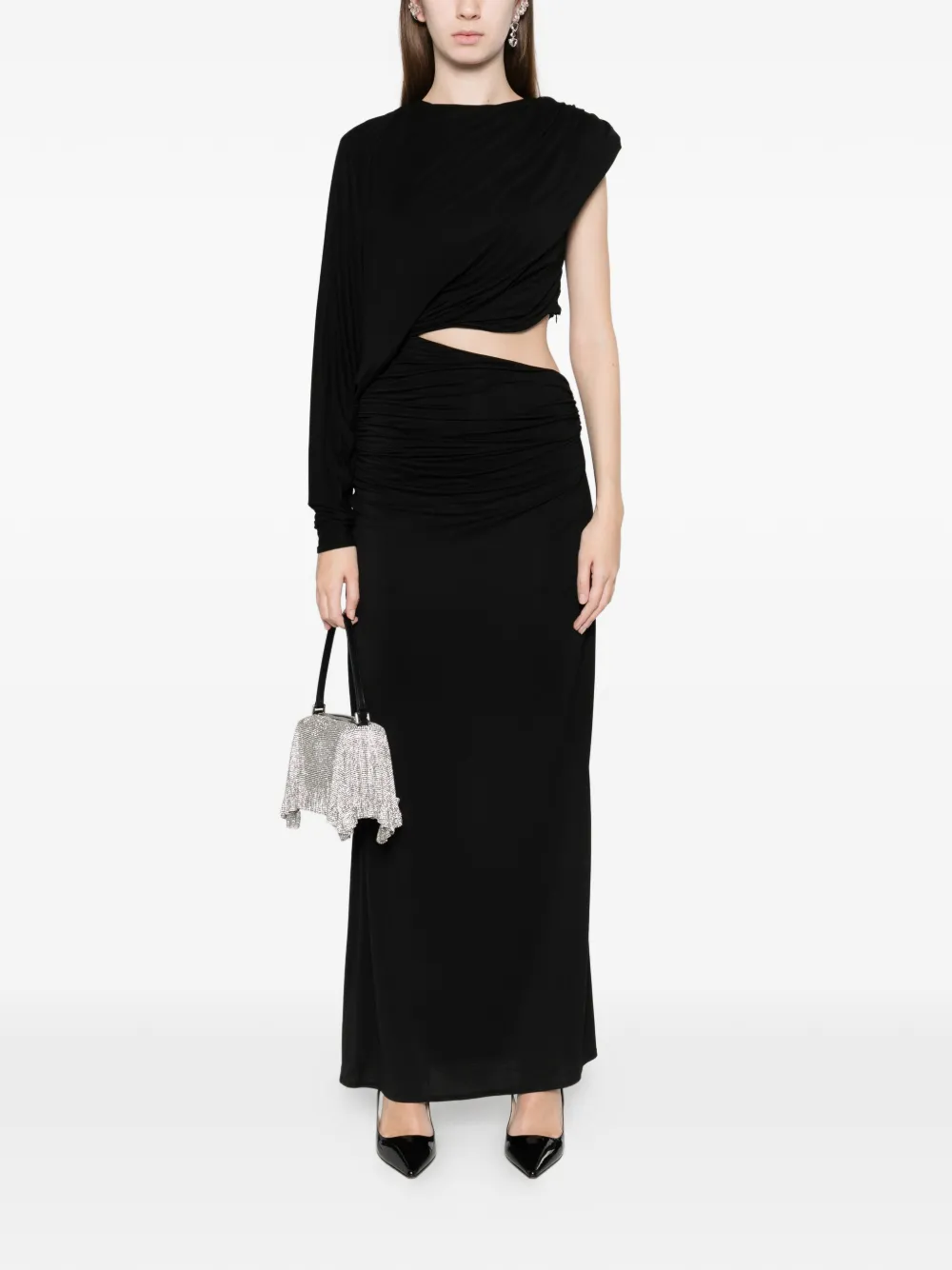 Axel 113 Draped Cutout Maxi Dress In Black