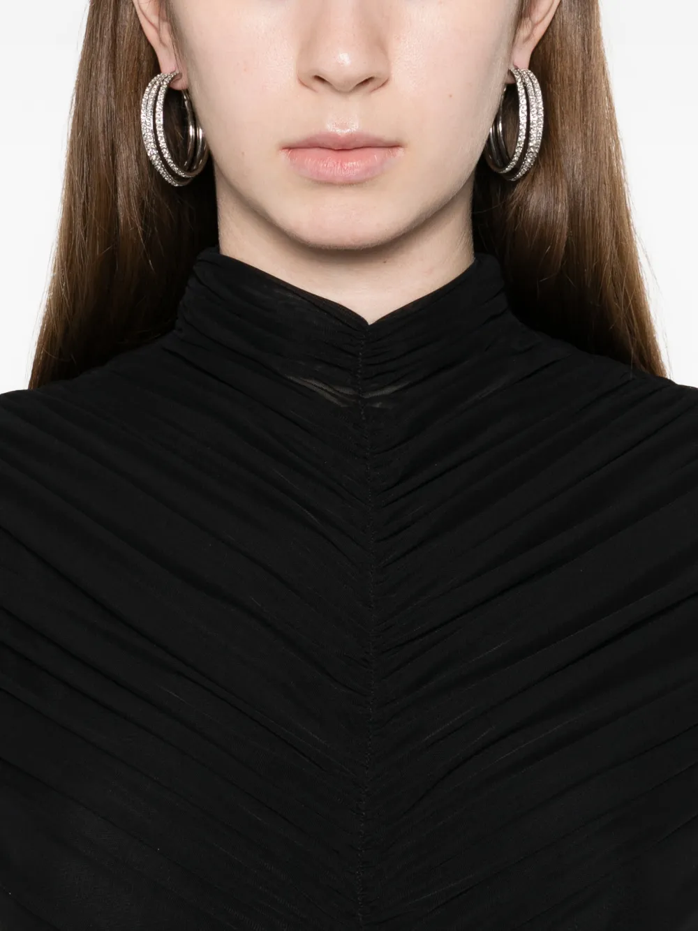 Axel 113 Gace Ruched Mesh Maxi Dress In Black