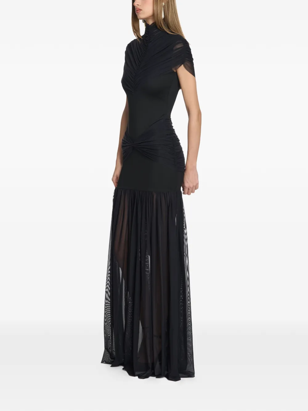 AXEL 113 Gace maxi-jurk met ruches en mesh Zwart