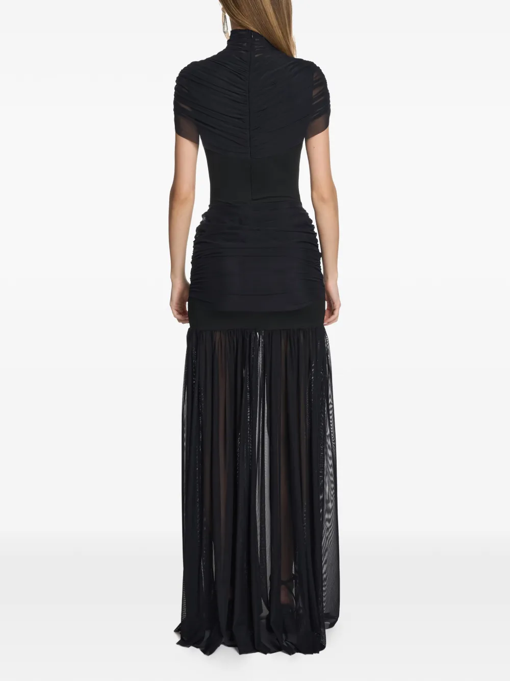AXEL 113 Gace maxi-jurk met ruches en mesh Zwart
