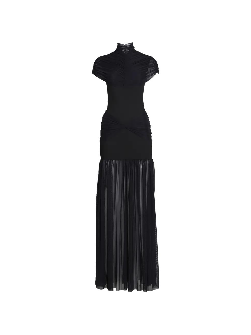 AXEL 113 Gace maxi-jurk met ruches en mesh Zwart
