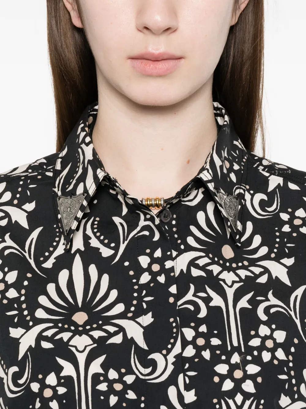 PINKO Cropped blouse met metallic details en print Zwart