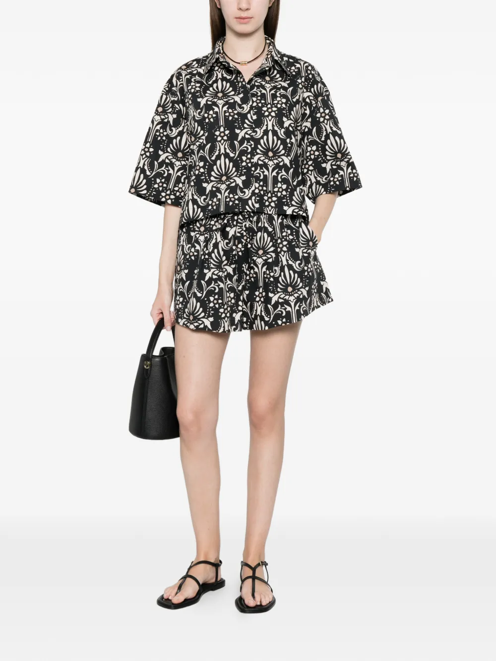  Pinko Embellished Floral Shirt - Black 