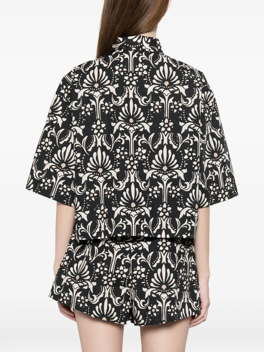 PINKO Cropped blouse met metallic details en print Zwart