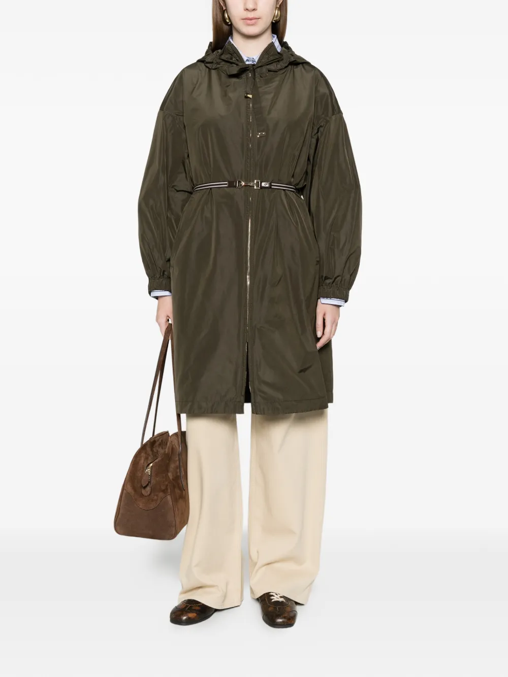 Belt-Waist Parka Coat