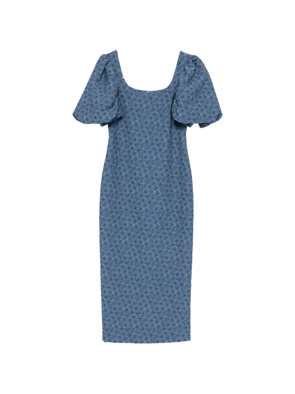 Max Mara floral-jacquard puff-sleeve dress - Blue