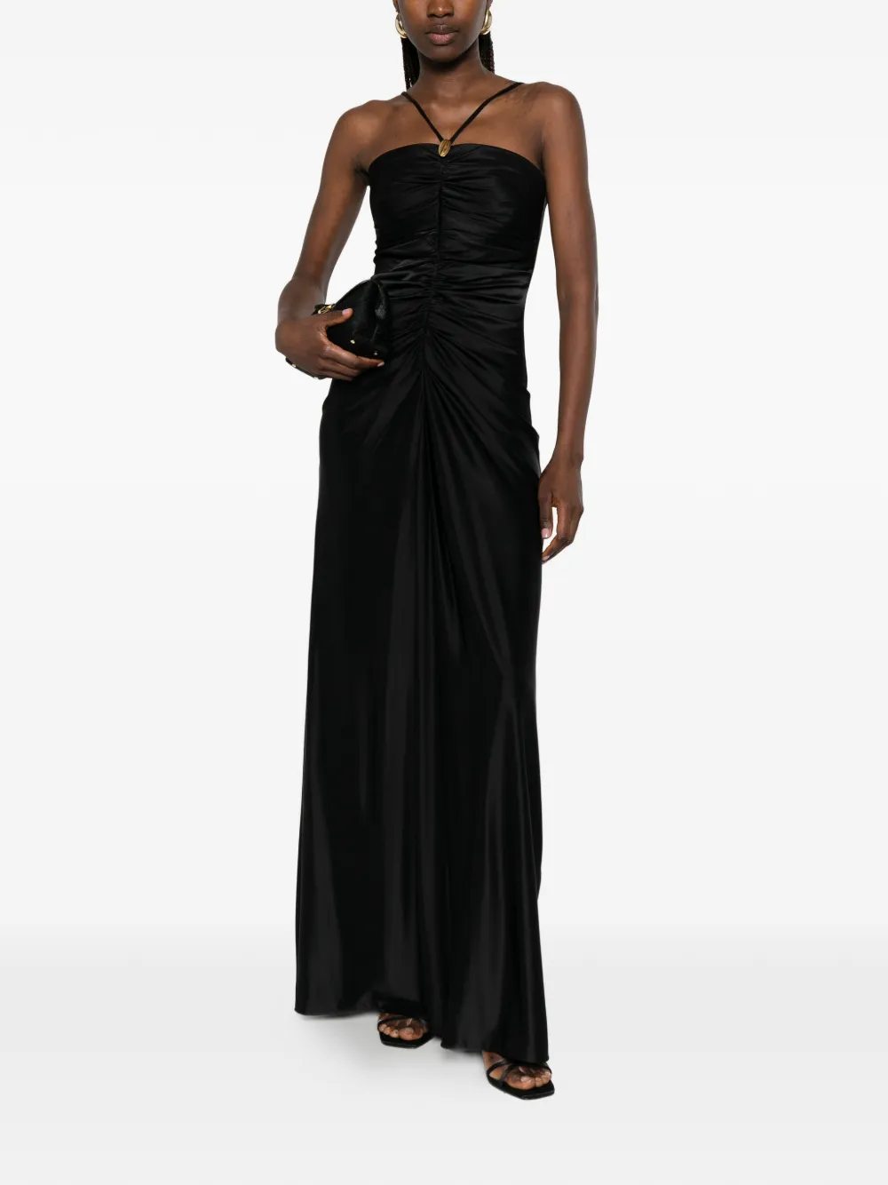 Max Mara Oggetti maxi-dress met ruches en vierkante hals Zwart