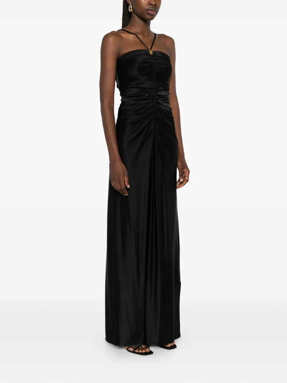 Max Mara Oggetti maxi-dress met ruches en vierkante hals Zwart