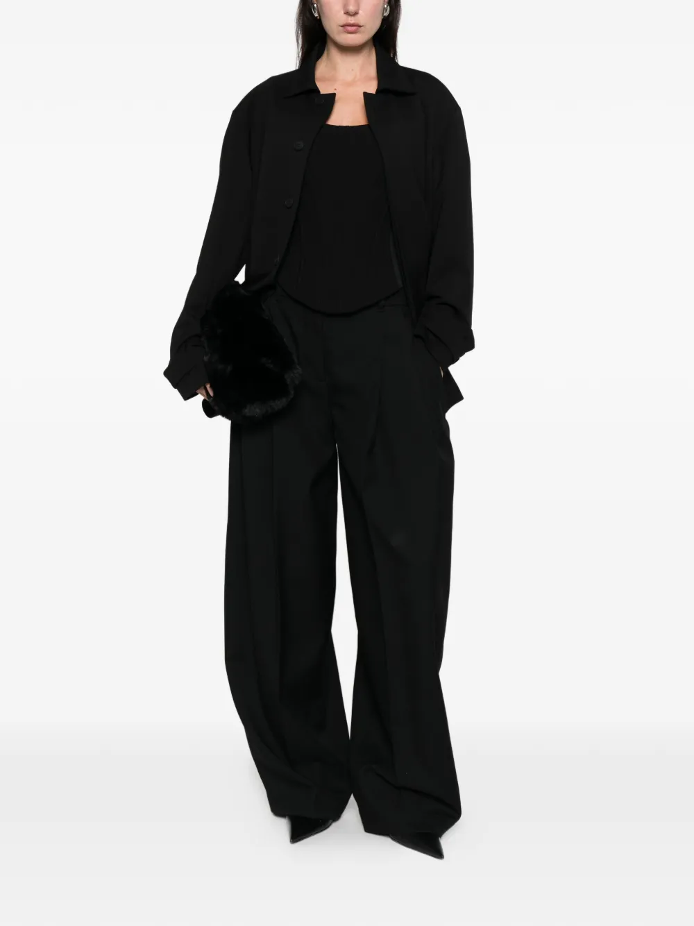 Medeea Straight Button Short Coat In Black