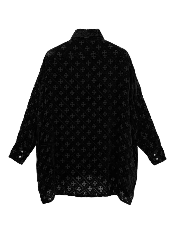 Chrome Hearts Mahal Kita Monogram Cross Velvet Shirt | Black