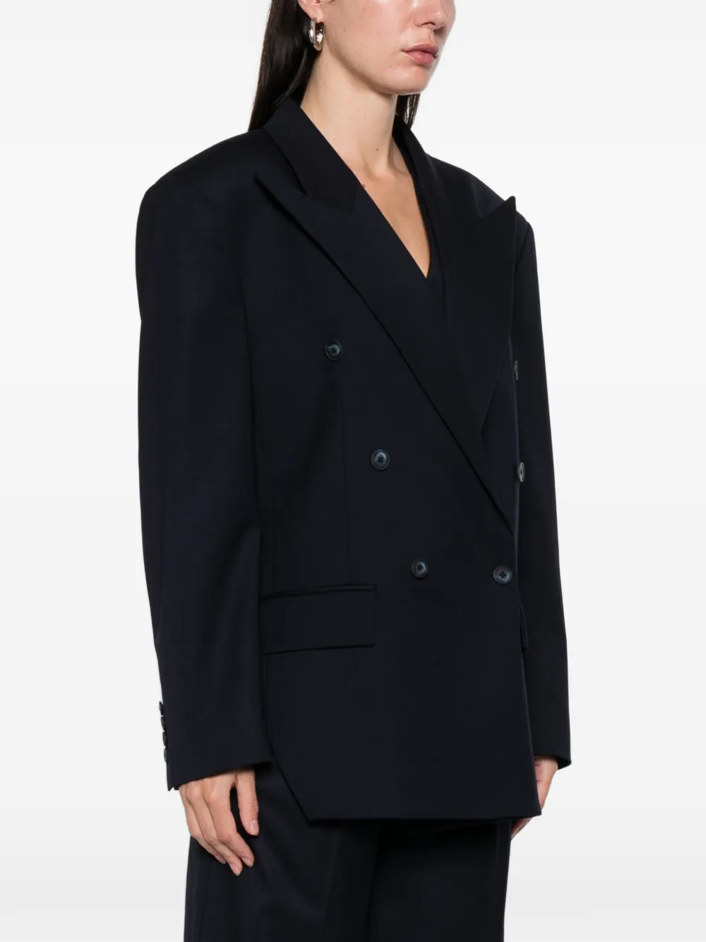  Medeea Trapezoid Double-breasted Blazer - Blue 