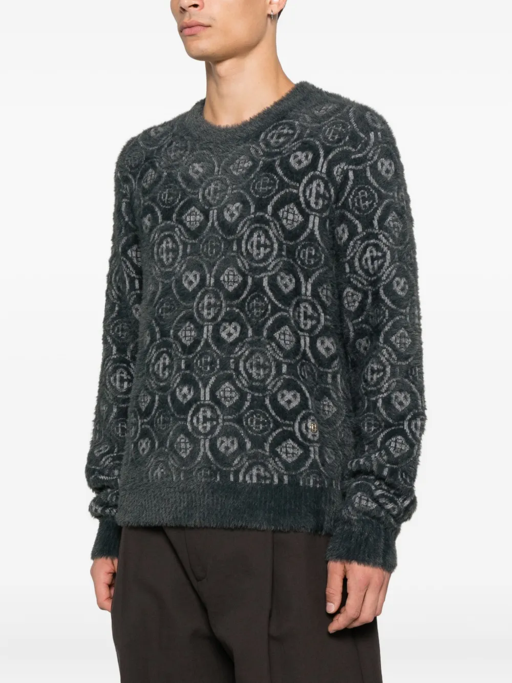 Casablanca Textured Gray Sweater With Fuzzy Pattern In Black