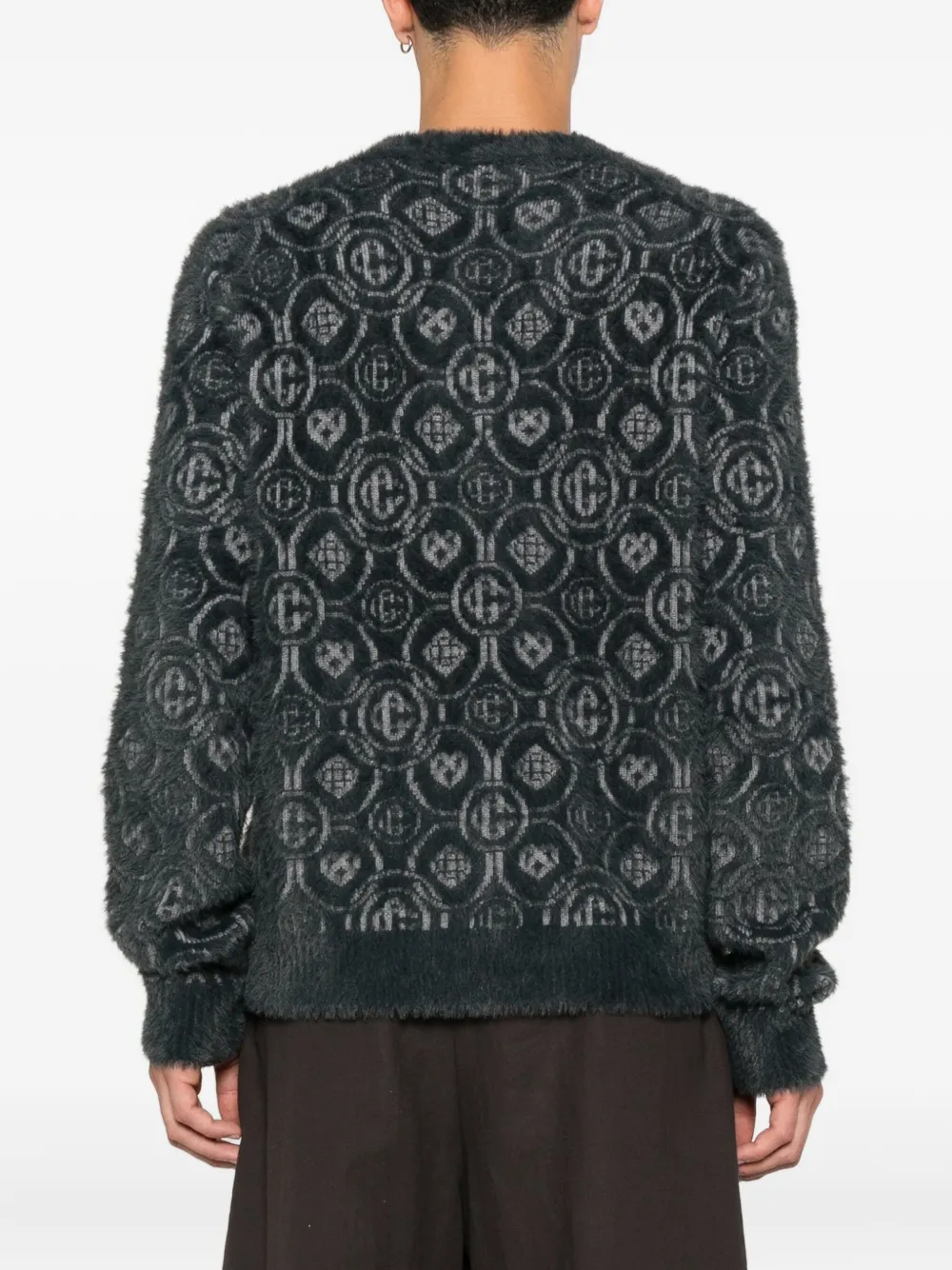 Casablanca Textured Gray Sweater With Fuzzy Pattern In Black