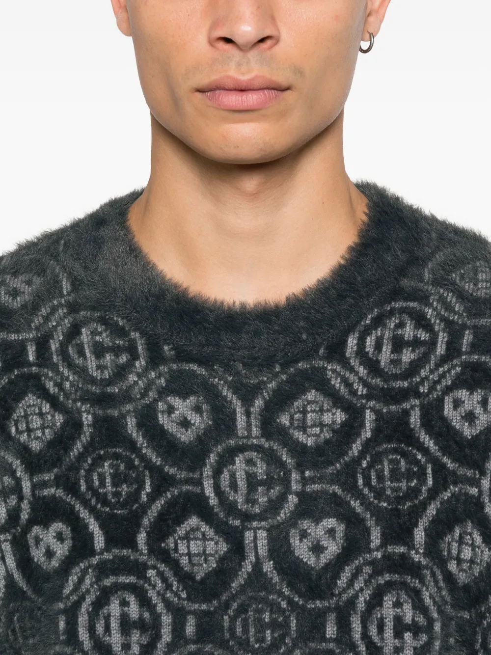 Casablanca Textured Gray Sweater With Fuzzy Pattern In Black