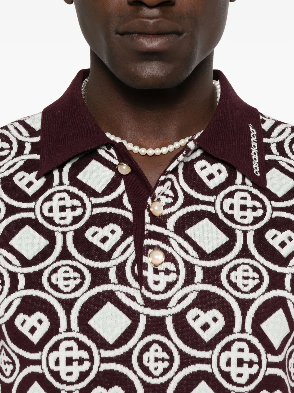 Casablanca Cotton Knit Polo With Monogram In Purple