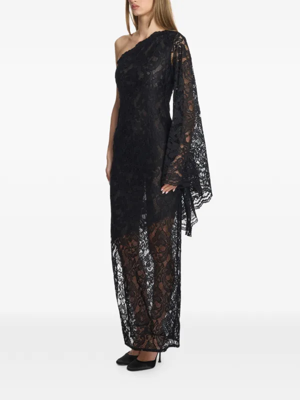 one shoulder long sleeve black lace dress Long Sleeve One Shoulder Mini Bodycon Dress In Black Textured Lace | EGO US
