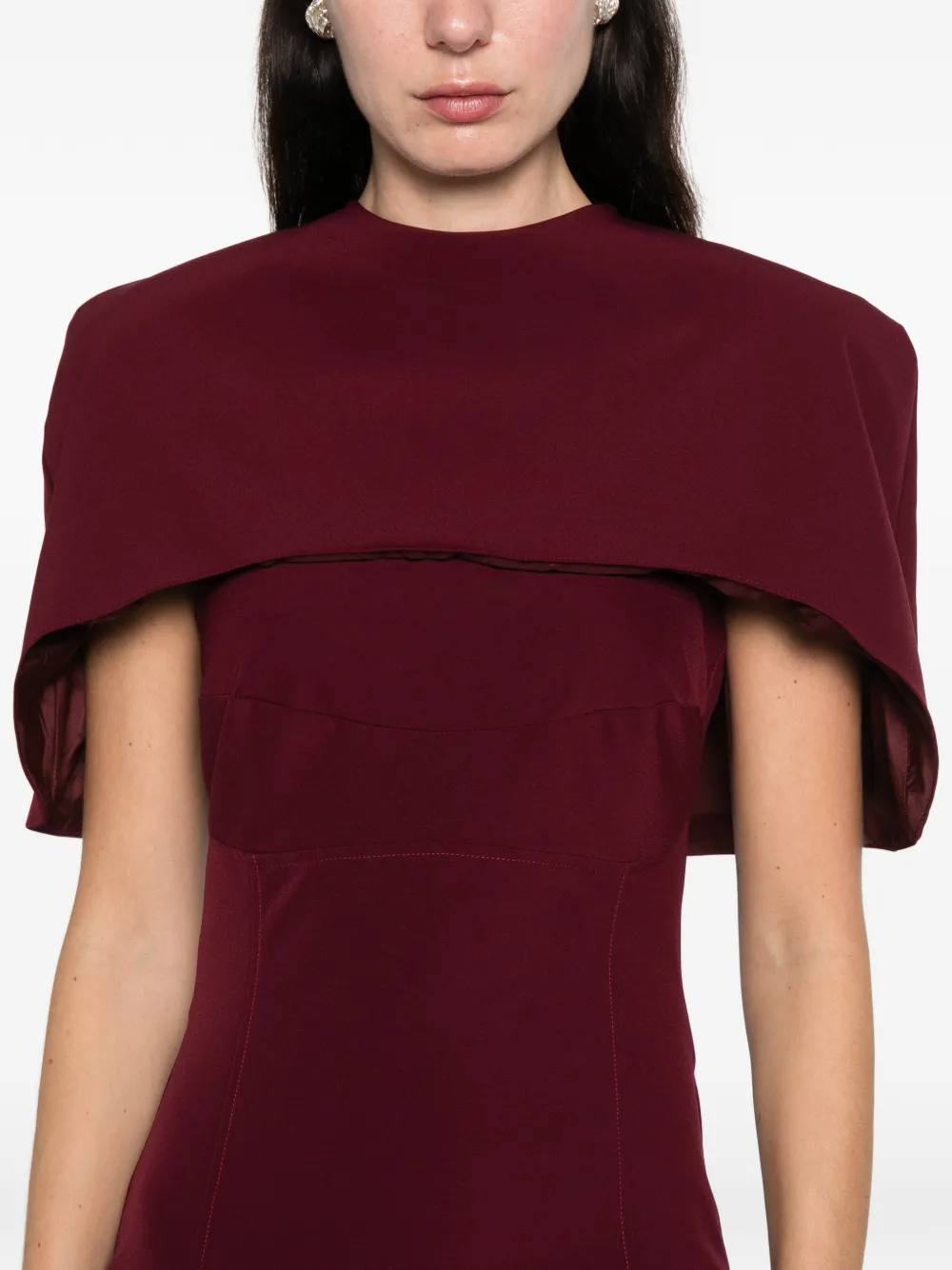 Axel 113 Margot Caped Midi Dress In Burgundy