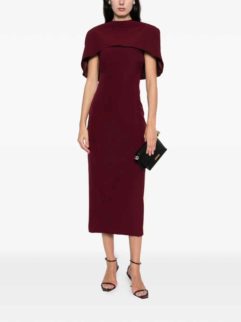 Axel 113 Margot Caped Midi Dress In Burgundy