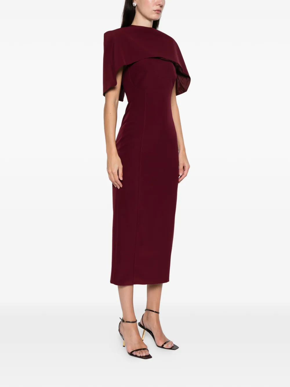 Axel 113 Margot Caped Midi Dress In Burgundy