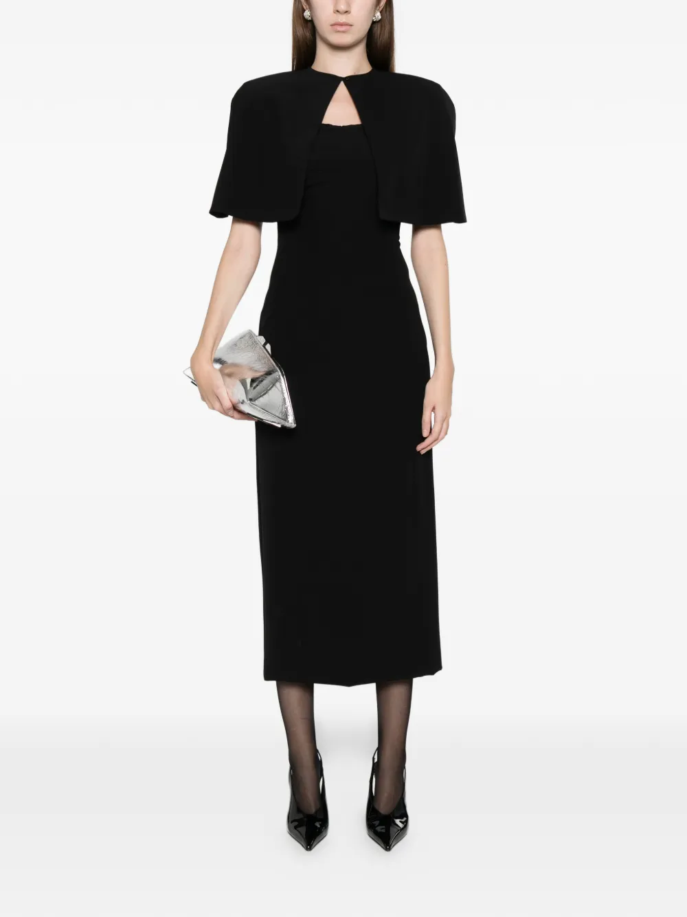 Axel 113 Margot Cape Midi Dress In Black