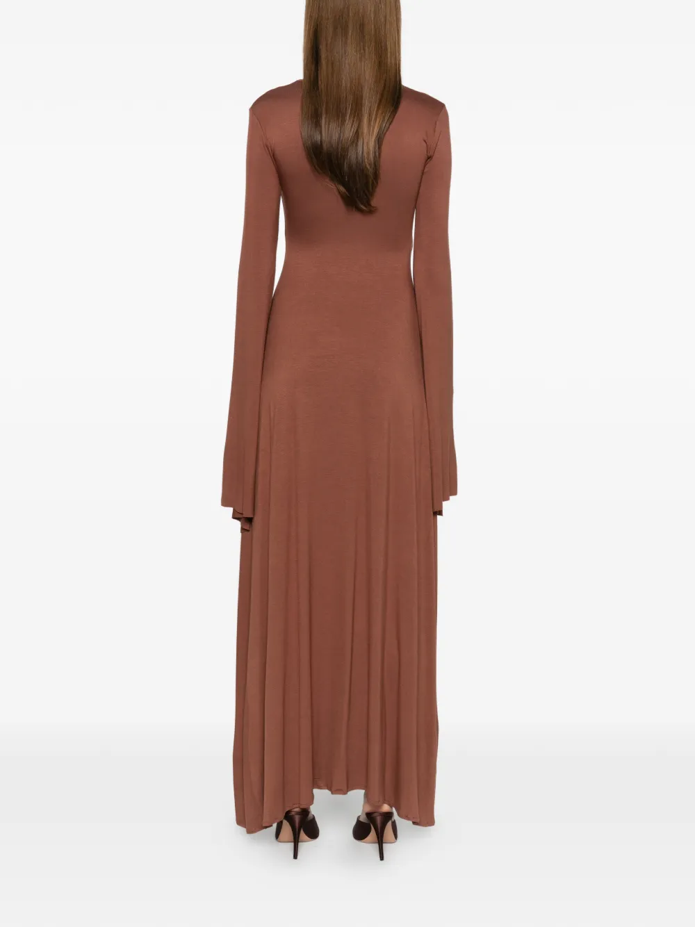 Axel 113 Dawn Cut-out Long-sleeve Midi Dress In Brown
