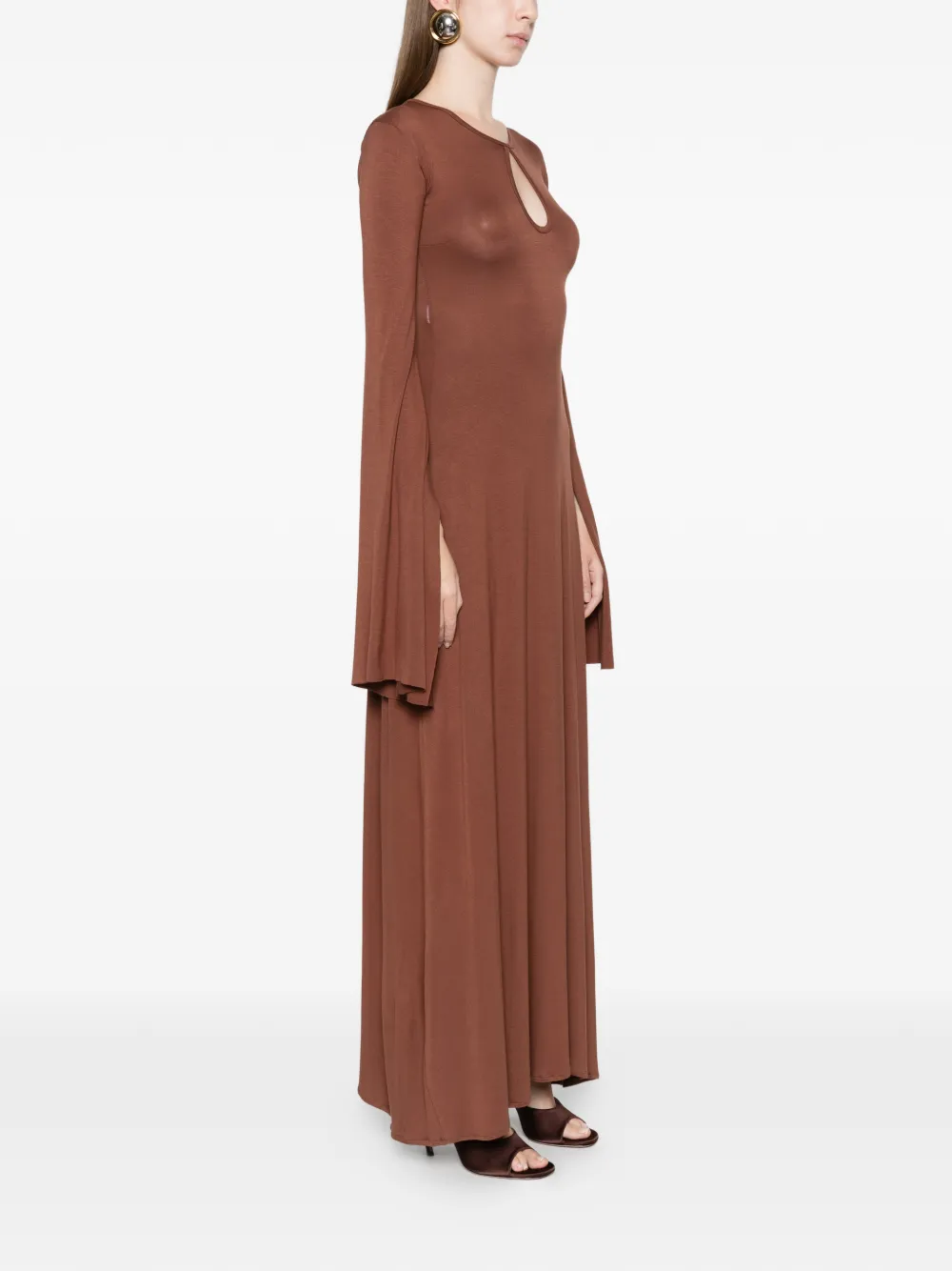 Axel 113 Dawn Cut-out Long-sleeve Midi Dress In Brown