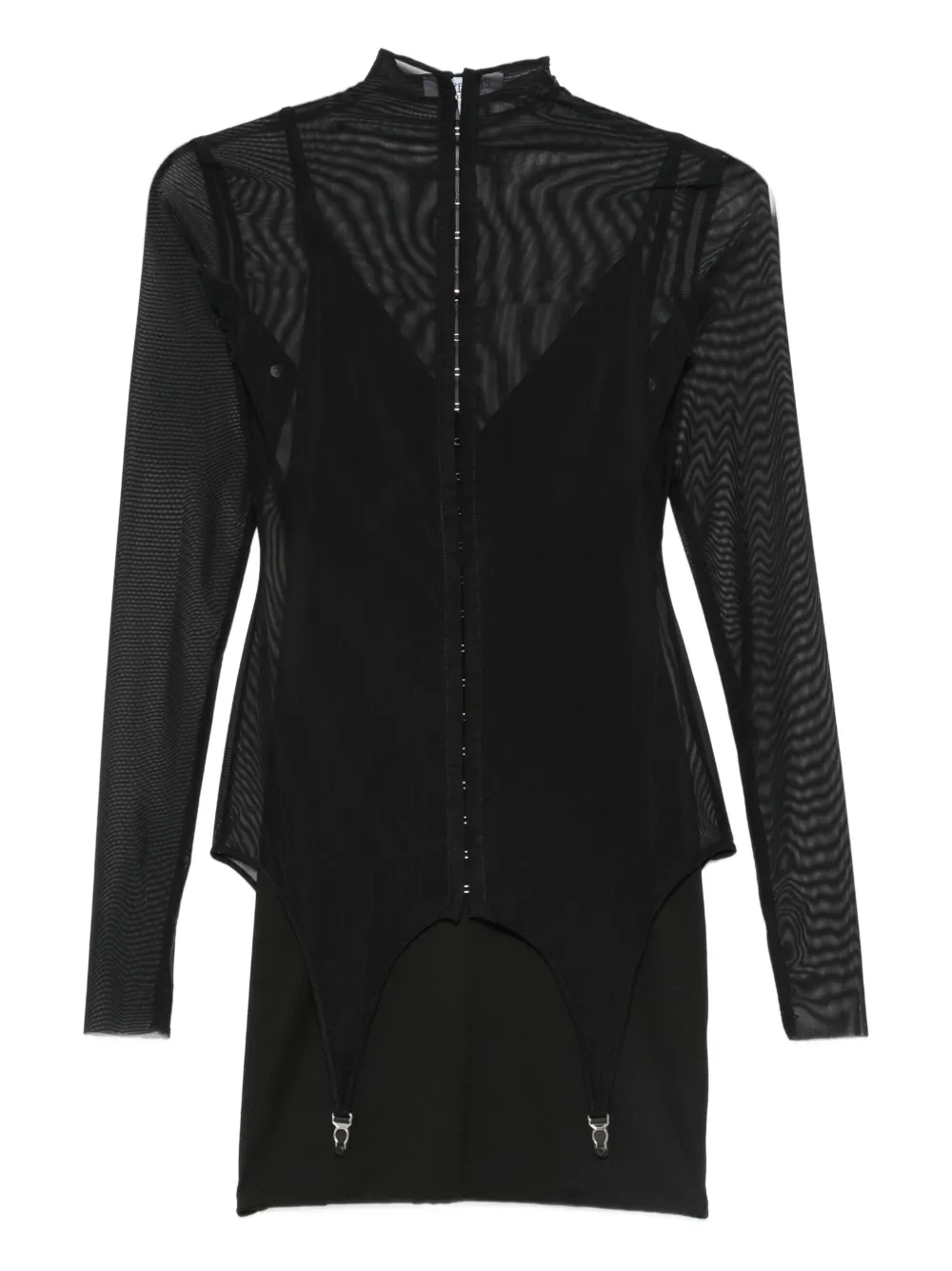 Axel 113 Backstage Mesh Long-sleeve Mini Dress In Black