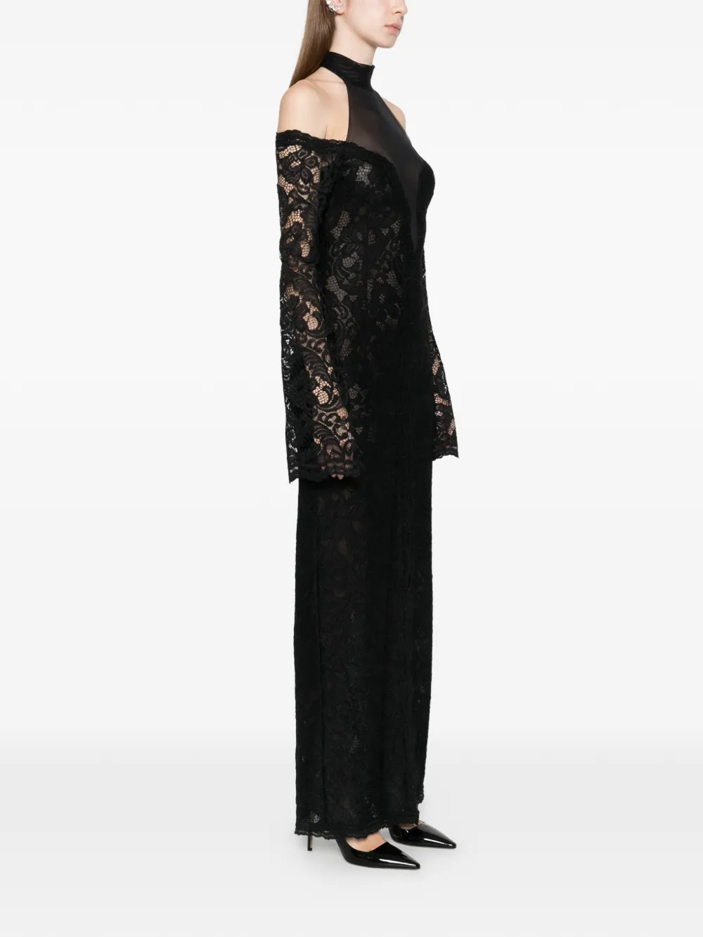 Axel 113 Raven Lace Long-sleeve Maxi Dress In Black