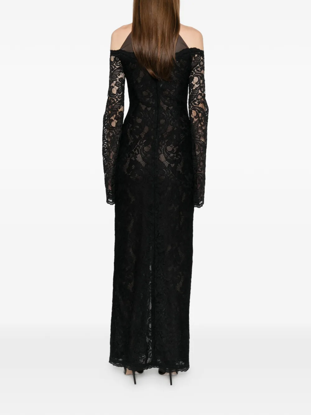 Axel 113 Raven Lace Long-sleeve Maxi Dress In Black