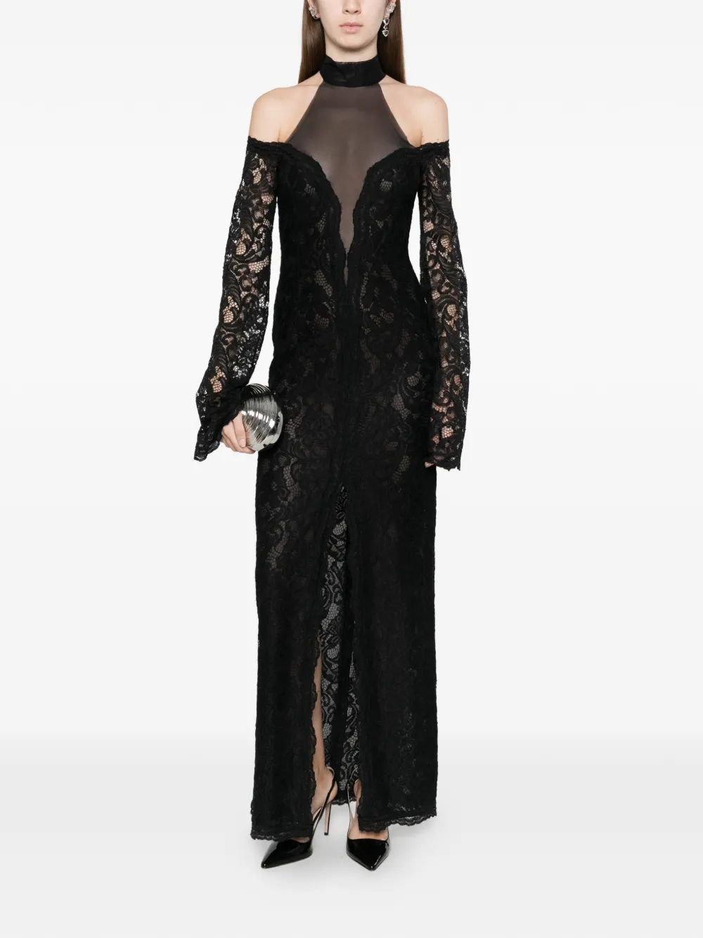 Axel 113 Raven Lace Long-sleeve Maxi Dress In Black