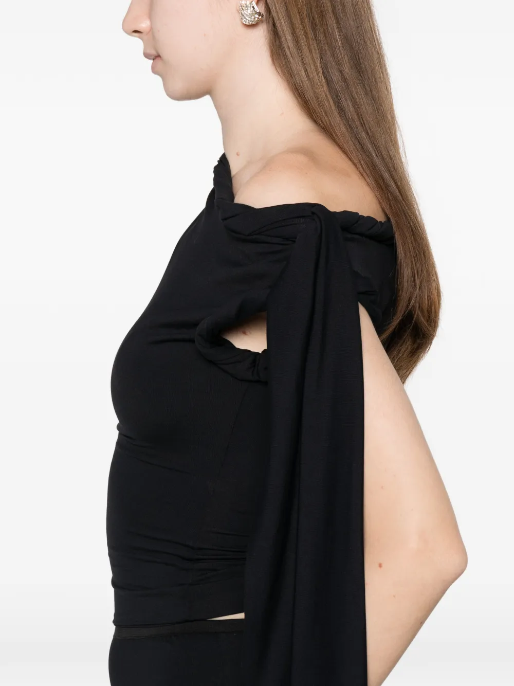 AXEL 113 Tiana asymmetrische tanktop met gedraaid detail Zwart